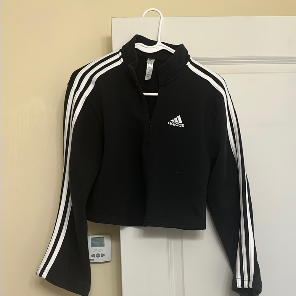 Adidas Black Zip-Up Top with White Accents